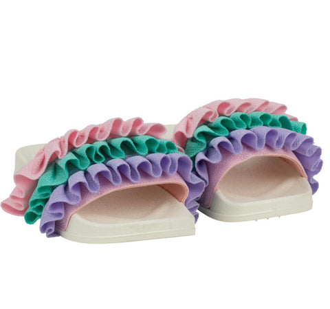 A dee lilac frilly slidders