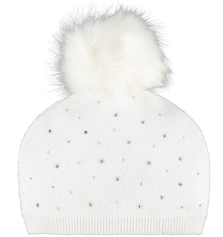 Little A bright white Angel white sparkle pom pom knitted hat lw21907