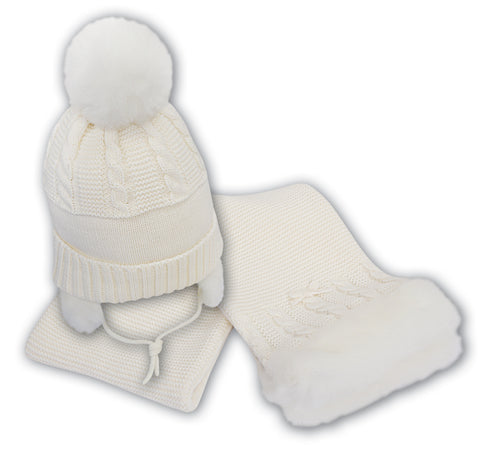 Sarah louise knitted hat and scarf set 008139p ivory