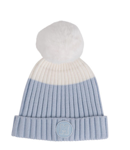 Mitch and son Ally pale blue knitted pom pom hat