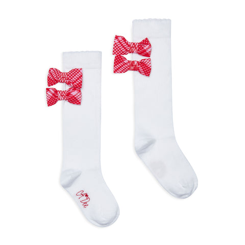 A dee Landon check bow knee socks