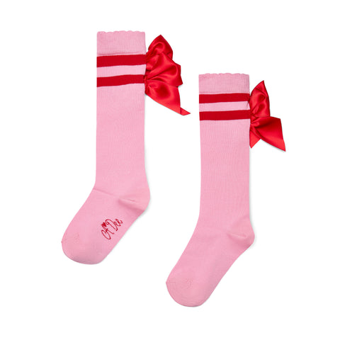 A dee Lucy peony pink knee high bow socks