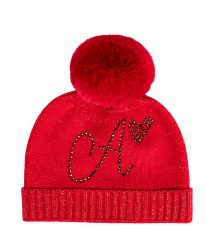 A dee Rani knitted red pom  pom hat