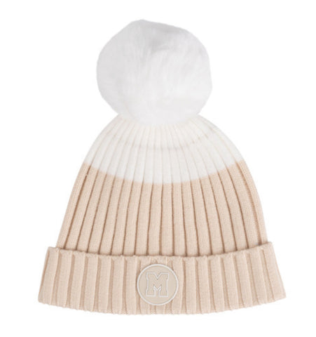 Mitch and son Ally knitted pom pom hat beige