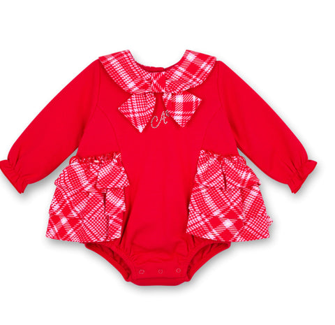 Little a Kacey check frill romper
