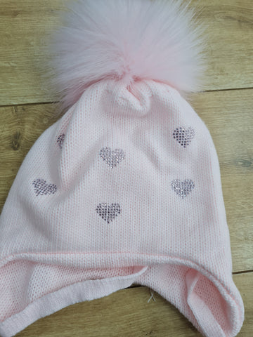 Pom pom envy pink heart pink hat