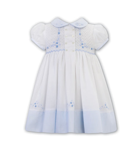 Sarah louise smocked dress white/blue 012615