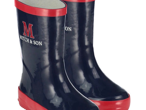 Mitch and son navy wellies